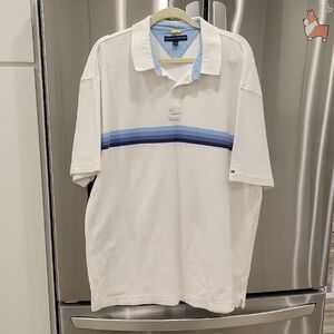 Tommy Hilfiger Men's Polo in Cream with Blue Stripe